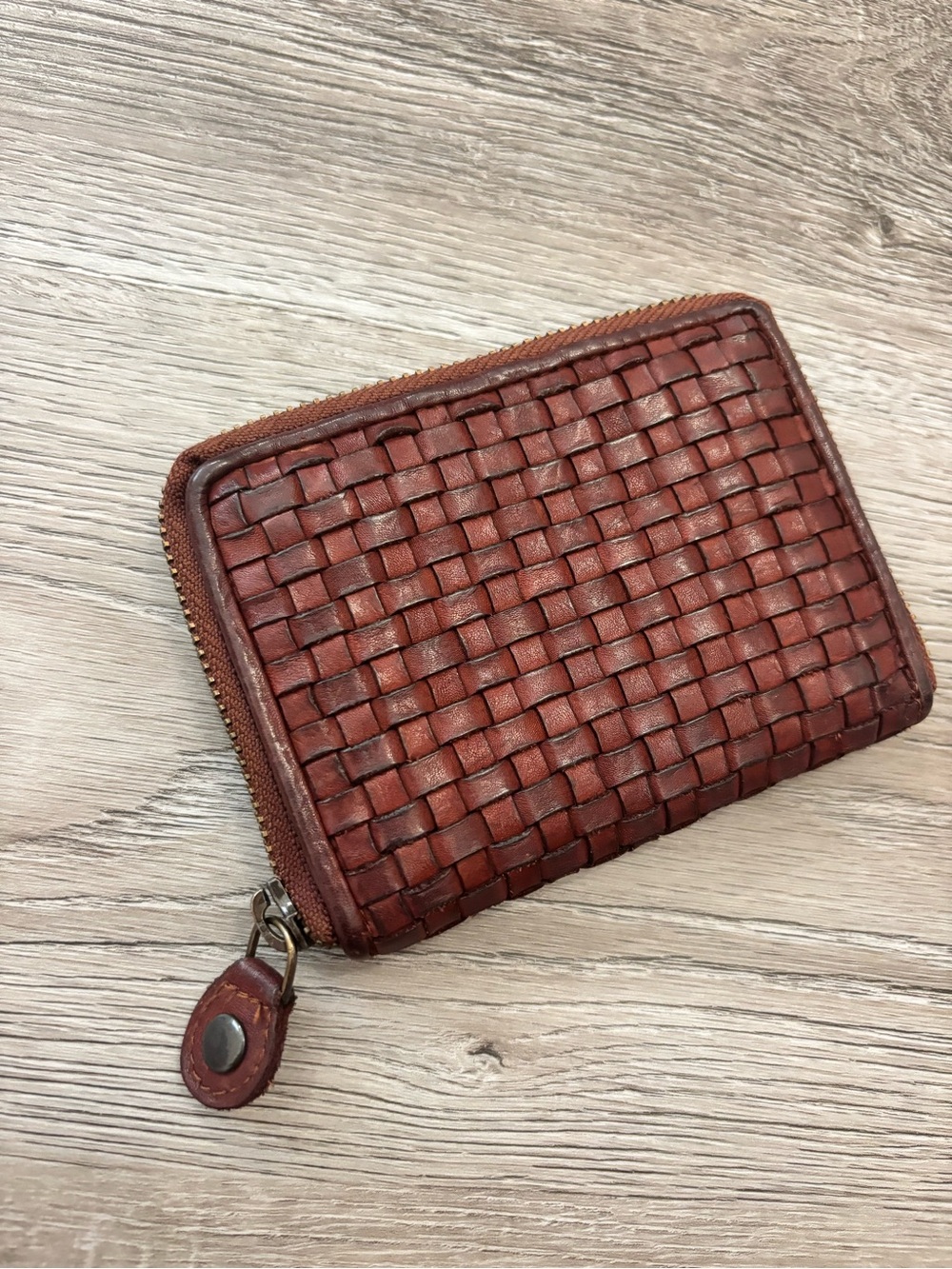 Ashwood Genuine Leather Woven Zip Wallet